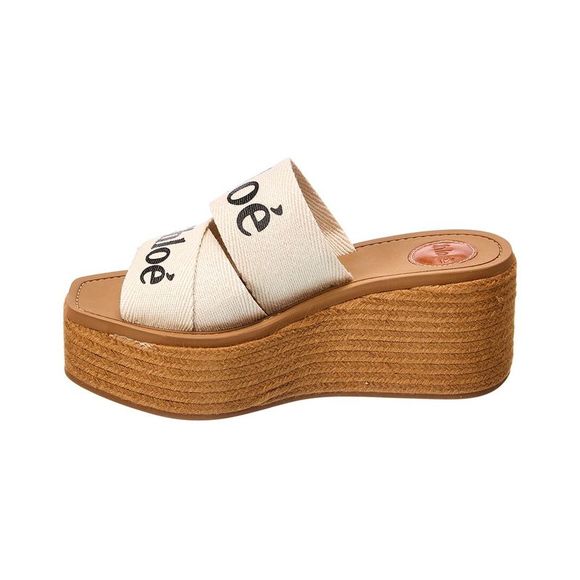 Chloé Woody Canvas Wedge Sandal, White - Picture 2 of 5